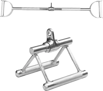 Produktbild von Sporttrend 24 - Seilzug Set Parallelgriff mit Gelenk + Latzugstange lang mit Hufgriff