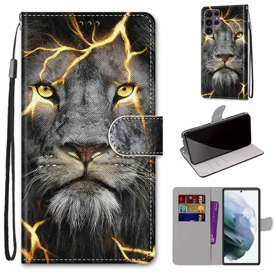 Productafbeelding van Telefoonschaal voor Samsung Galaxy S22 Ultra 5G, beschermhoes, portemonnaiehoes, 360-graden hoesje, etui, kleur: Spaltlöwe