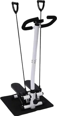 Produktbild von Fitness Stepper für Zuhause - Ministepper mit Haltegriff - Höhenverstellbar - Stahlrohrrahmen - Rutschfeste PP-Pedale - Ohne Widerstandsbänder - Schwarz
