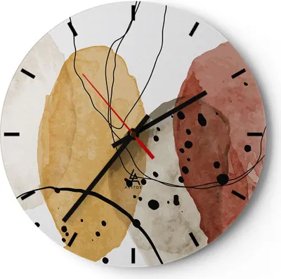 Produktbild von Wanduhr - Rund - Glasuhr - Aquarell Abstraktion Formen - 40x40cm - Schleichendes Uhrwerk - Lautlos - zum Aufhängen bereit - Dekoration Modern - Wanddekoration aus Glas - C3AR40x40-4658