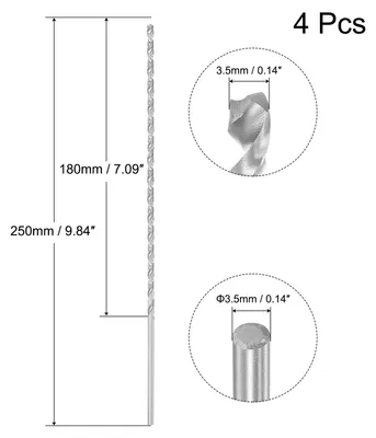 Produktbild von 4 Stš¹ck HSS Metallbohrer 3,5mm, Spiralbohre 250mm L?ngeHochwertige Universalbohrer fur Edelstahl und Metall
