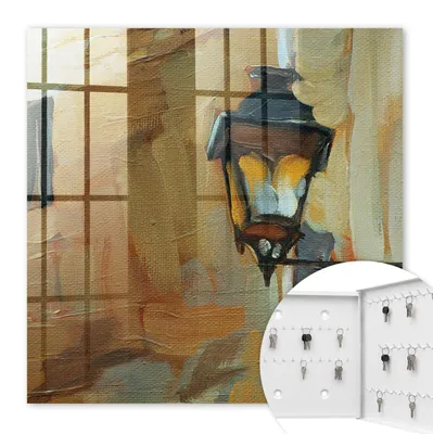 Produktbild von Metall Schlüsselkasten 30 x 30 cm - weißer Schlüsselschrank zur Wandmontage - wandhängende Schlüsselbox mit Tür - rechts öffnend - Schlüsselaufbewahrung für Flur - Büro - Arbeitszimmer - Werkstatt - Garage - Retro-Lampe