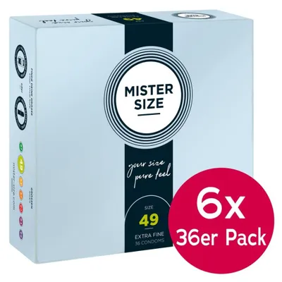Produktbild von Mister Size Kondome 49 mm, hauchdünn, mit Gleitcreme, 216 Stück (6x36er) im Tray