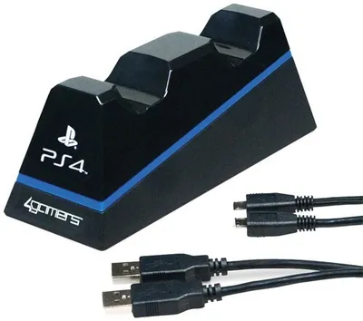 Produktbild von 4Gamers, Ladegerät & Halterung PS4 für 2 Controller, Schwarz