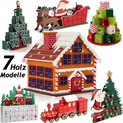 Image de Spielwerk® Calendrier de l'Avent en bois réutilisable 'Père Noël ' 24 tiroirs à remplir individuel Déco Noël intérieur Idée Cadeau