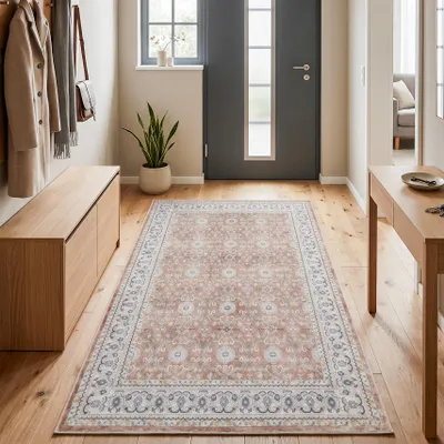Zdjęcie produktu dla Homebyhome Dywan zmywalny vintage krótki w?os przedpokój kuchnia sypialnia wzór orientalny ?atwa piel?gnacja Rozmiar: 80x150 cm