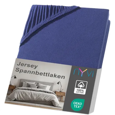 Produktbild von NYVI Jersey Spannbettlaken DreamScience 180x200 - 200x200 cm navyblau für Matratzen bis 22 cm Höhe - Weich & Anschmiegsam, Rundumgummizug, Bügelfrei