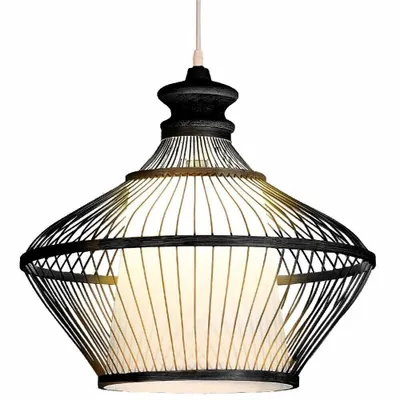 Image de Fine Asianliving Bambou Lampe à suspendre Noir Fait main - Oliver D46xH40cm Lampe à suspendre Eclairage Bambou Abat-jour Tressé Lampe Animation Rotan