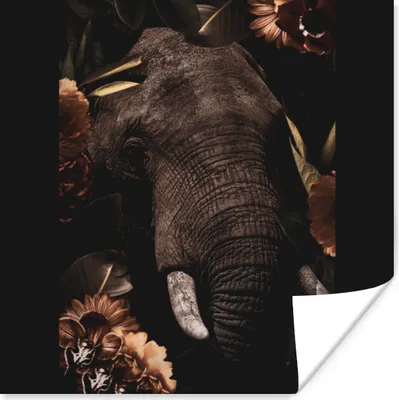 Produktbild von MuchoWow® Poster Elefant - Blumen - Porträt 100x100 cm - Babyzimmer