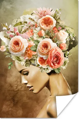 Produktbild von MuchoWow® Poster Frau - Blumen - Rosa 40x60 cm - Plakate für die Wand - Poster Babyzimmer