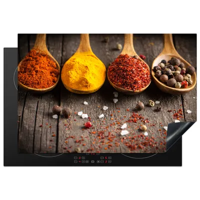 Produktbild von KitchenYeah© Herdabdeckplatte Kräuter - Gewürze - Holz - Löffel , 76x51cm, Küche Deko, Glaskeramikkochfeld Herdabdeckung, Abdeckplatte fùr Kochfeld