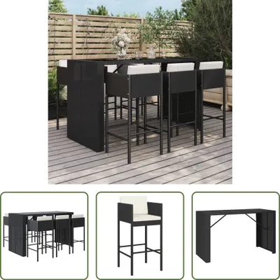 Produktbild von The Living Store 7-tlg. Gartenbar-Set mit Kissen Schwarz Poly Rattan