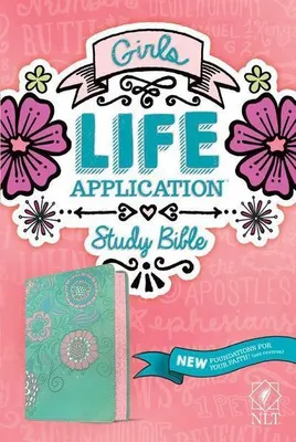 Zdjęcie produktu dla NLT Girls Life Application Study Bible (Leatherlike, Teal/Pink Flowers)