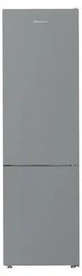A full-front view of a gray refrigerator.