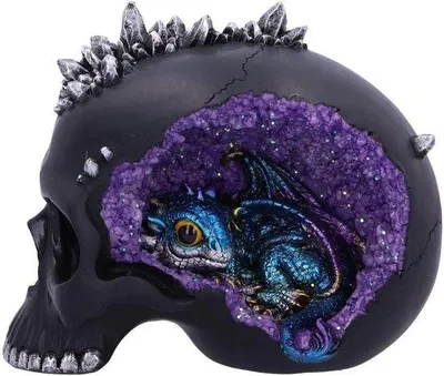 Produktbild von Famanu Dekofigur Kleine Drachen in Kristallschädel - Polyresin Schwarz 16,5 cm