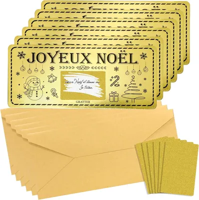 Produktbild von Grußkarte DPKOW 6 Rubbelkarten zu Weihnachten, Rubbelkarte Goldticket mit Aufkleber zum Verschließen des Umschlags