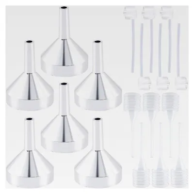 Produktbild von 6 Stück Mini Aluminiumtrichter und Pipetten für ätherische Öle und Parfüm