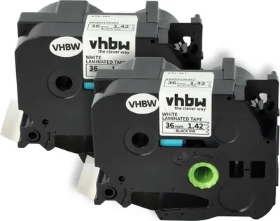 Produktbild von vhbw 2x Schriftband-Kassette kompatibel mit Brother P-Touch 9600, 9800PCN, 9500pc, 9700PC Etiketten-Drucker 8m x 36mm Schwarz auf Weiß