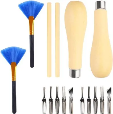 Produktbild von Linolsnijset für professionelle - 2 Sets mit 5 Messern und 2 Reinigungswischenbürsten - DIY-Snijgereedschapsset - Linolsnijden und Snijwerk - hochwertige Qualität