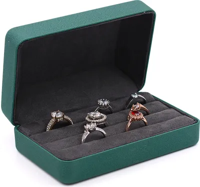 Produktbild von Kompakte, stilvolle Ring-Aufbewahrungsbox mit mehreren Gittern, weiches Innenfach, tragbar, kleines Schmuck-Organizer-Box-Tablett