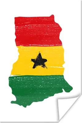 Produktbild von MuchoWow® Poster Ghana - Flagge - Karte 120x180 cm - Kunstposter