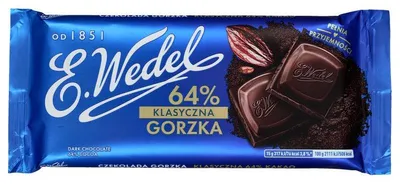 Zdjęcie produktu dla Czekolada Gorzka 64% Ciemna Klasyczna - E. Wedel Kakao Cocoa Dark 90g