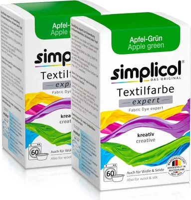 Produktbild von simplicol Textilfarbe expert, DIY Färbemittel für Stoff in verschiedenen Farben, Farbe:Apfel-Grün (1714), Größe:2er Pack