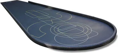 A dark blue minigolf course with light gray lines marking the path.