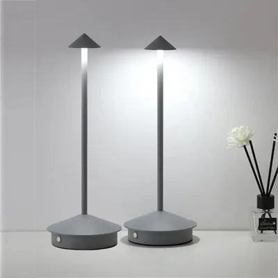 Produktbild von 2er-Set kabellose dimmbare LED-Tischlampen, wiederaufladbare 2000 mAh Tischlampe für Restaurants, Bars, Schlafzimmer, grau