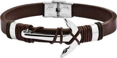 Produktbild von Akzent Armband aus Echtleder und Edelstahl in Dunkelbraun