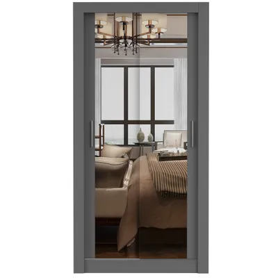 Produktbild von Kleiderschrank Schwebetürenschrank Schrank 100cm Grau/Grau mit zwei Spiegeln MILAN