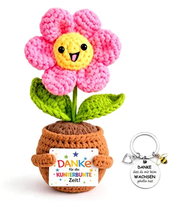 Handgehäkelte Blume im Topf – Dankeschön für Lehrer, 15 cm
