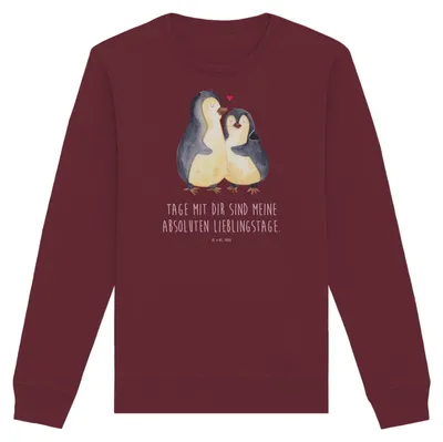 Produktbild von Mr. & Mrs. Panda Baumwoll Sweatshirt Pinguin umarmen Größe L - Burgundy - Geschenk, Hochzeitsgeschenk, Pullover, Bio, Jahrestag, Liebe, Pulli, Sweater, Hochzeitstag