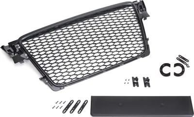 Immagine prodotto di Griglia anteriore sportiva a nido d'ape con griglia di ventilazione, compatibile con Audi A4 B8 07-12, nero lucido