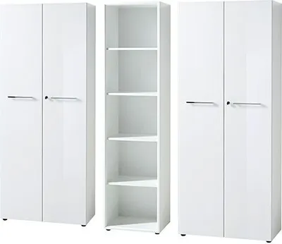 Produktbild von Büro Aktenschrank & Regal Set MONTERO-01 weiß mit Glasfronten und Glasauflage BxHxT ca. 210x196x37cm