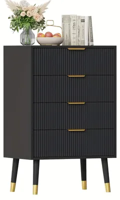 Produktbild von Schubladenschrank - Kleiner Schubladenschrank - Kommode - Oberer Schubladenteil - Schrank - Schwarz-Weiß - 4 geräumige Schubladen - Kompakte Form