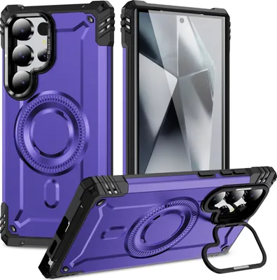 Immagine prodotto di Custodia magnetica per Samsung Galaxy S25 Ultra, robusta custodia protettiva militare con supporto per fotocamera Viola