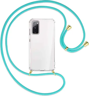 Produktbild von Handykette Backcover-Schutzhülle mit Band (Metall goldfarben) für Samsung Galaxy S20 FE / Lite - türkis