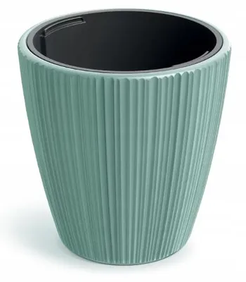 Produktbild von Kunststoff-Blumentopf 29,9 cm mit Einsatz, salbeigrün, gerillt, UV- & wetterfest, innen/außen