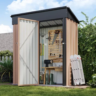 Produktbild von Metall-Gartenhaus 1,5 x 0,9 m Braun verzinkt wasserdicht abschließbar mit Schrägdach