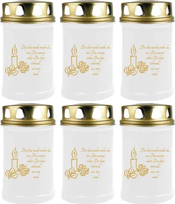 Produktbild von Grabkerze Weiß 6er Pack ( Druck Gold ), 48 Stunden/Kerze, Motiv: Kerze