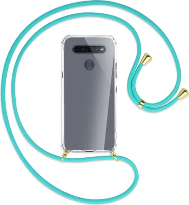 Produktbild von Handykette Backcover-Schutzhülle mit Band (Metall goldfarben) für LG K51S LM-K510 - türkis