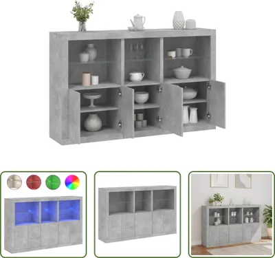 Produktbild von The Living Store Sideboard mit LED-Leuchten Betongrau 162x37x100 cm
