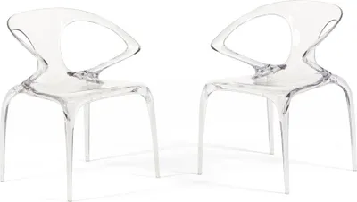 Immagine prodotto di Set di 2 sedie in policarbonato trasparente dal design futuristico, monoblocco, robuste e impilabili, ideali per cucine,da pranzo, bar e spazi moderni - ASTRA
