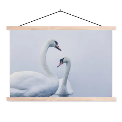 Produktbild von MuchoWow® Textilposter Schwäne - Vogel - Weiß 60x40 cm mit holzfarbenen Rahmen - Bilder