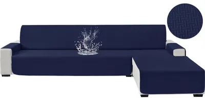 Immagine prodotto di Copertura per divano a forma di L, per 4 posti, blu scuro, impermeabile, reversibile e antiscivolo