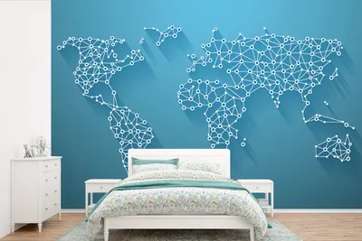 Produktbild von MuchoWow® Fototapete für Wohnzimmer oder Schlafzimmer Wandtapete Vinyl Motivtapete Weltkarte - Linien - Blau - 600x400 cm - Vinyltapeten