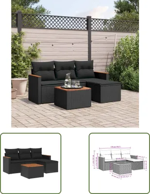 Produktbild von The Living Store 5-tlg. Garten-Sofagarnitur mit Kissen Schwarz Poly Rattan