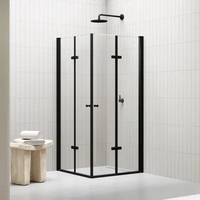 Produktbild von i-flair schwarze Falttür Duschkabine 75x100x190 cm aus durchsichtigem 6 mm Sicherheitsglas - DK99