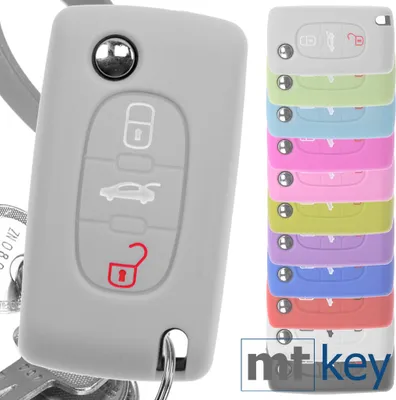 Produktbild von Auto Schlüssel Hülle Silikon Schutz Cover Grau kompatibel mit Peugeot 307 308 I 407 Expert RCZ Citroen C4 C5 III 3 Tasten Klappschlüssel